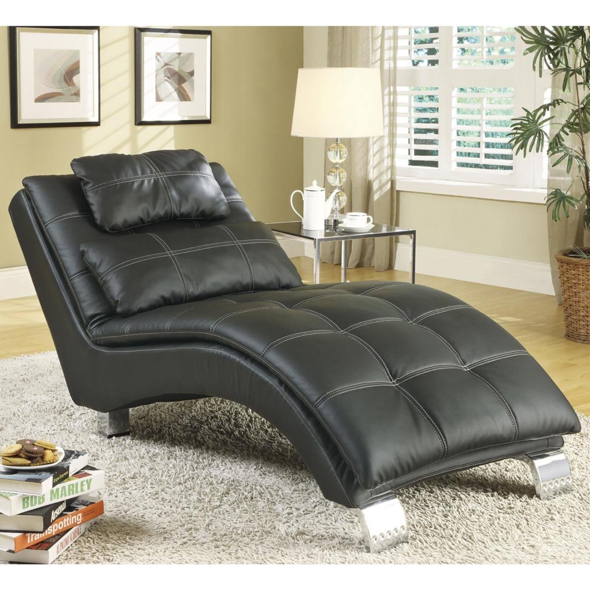 Black leather chaise outlet chair