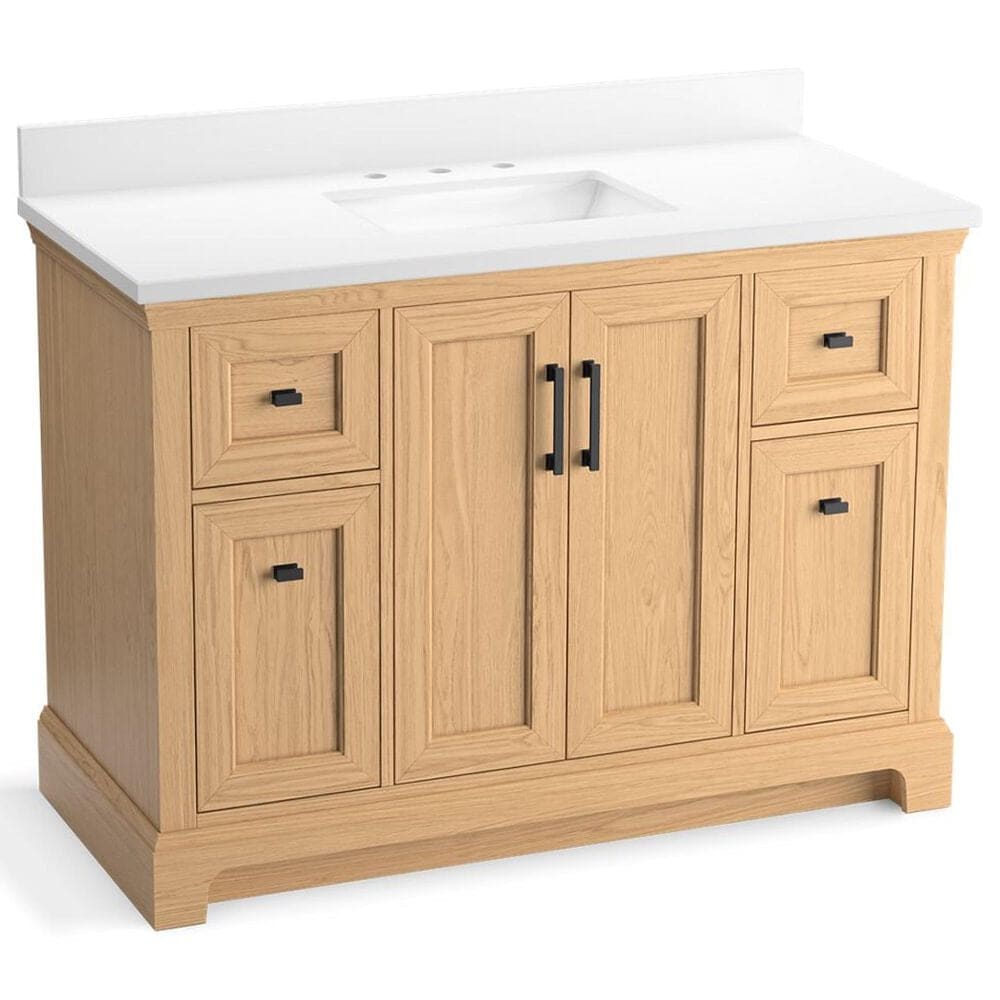 Kohler Charlemont 48" Single Bathroom Vanity in Light Oak with 3 cm White Quartz Top and Rectangular Sink, , large