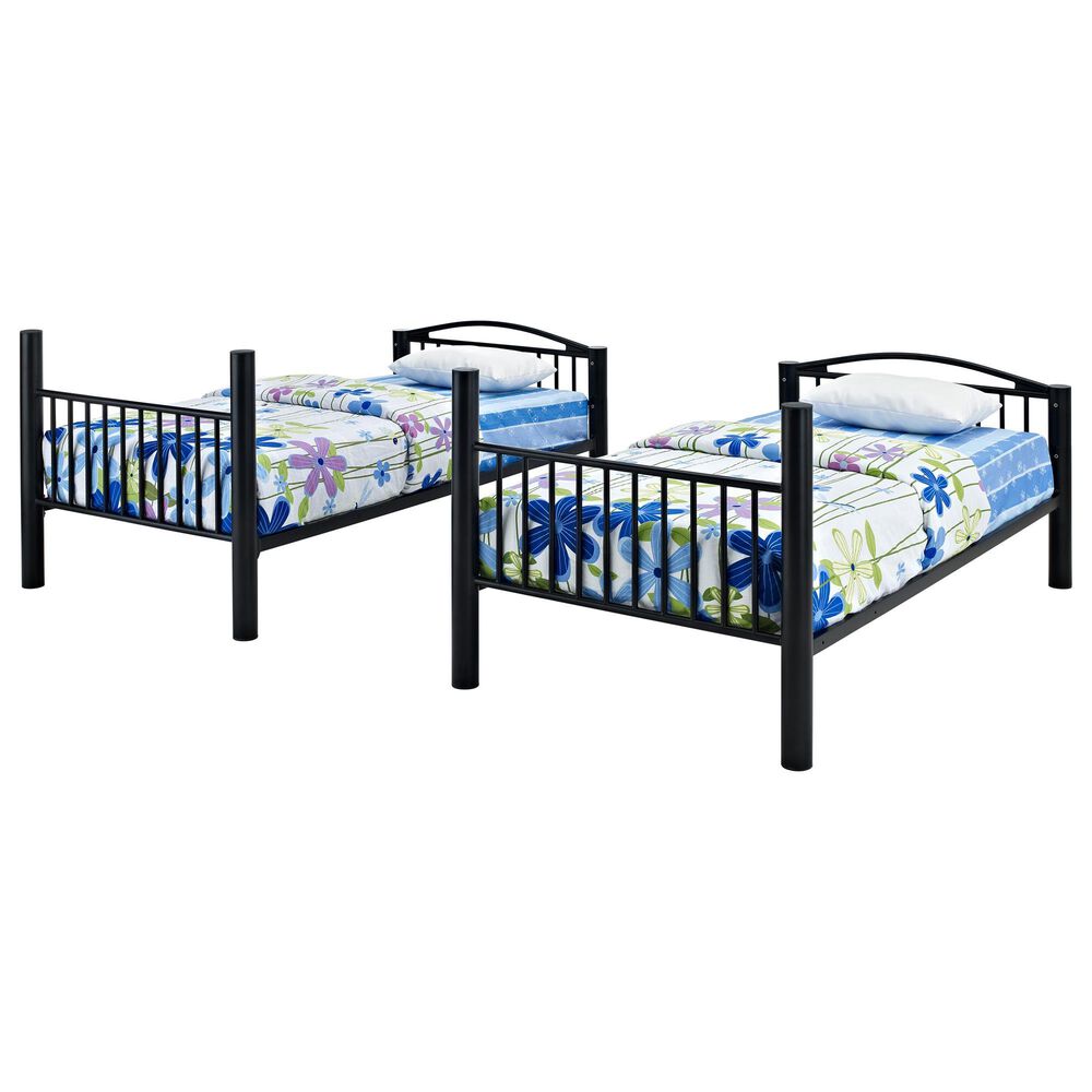 Linon Home Decor Heavy Twin Over Twin Bunk Bed in Black, , large