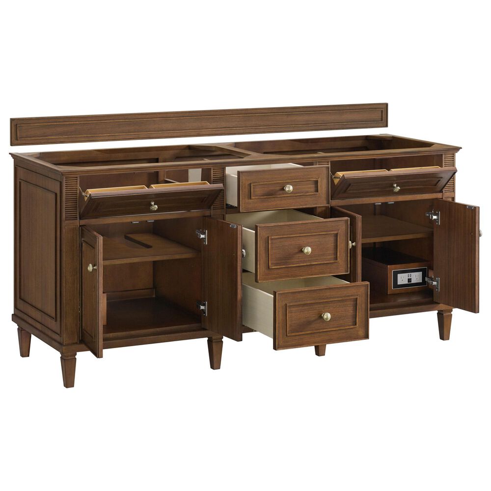 James Martin Vanities Lorelai 72&quot;Double Vanity in Mid-Century Walnut with 3 cm Victorian Silver Quartz Top, , large