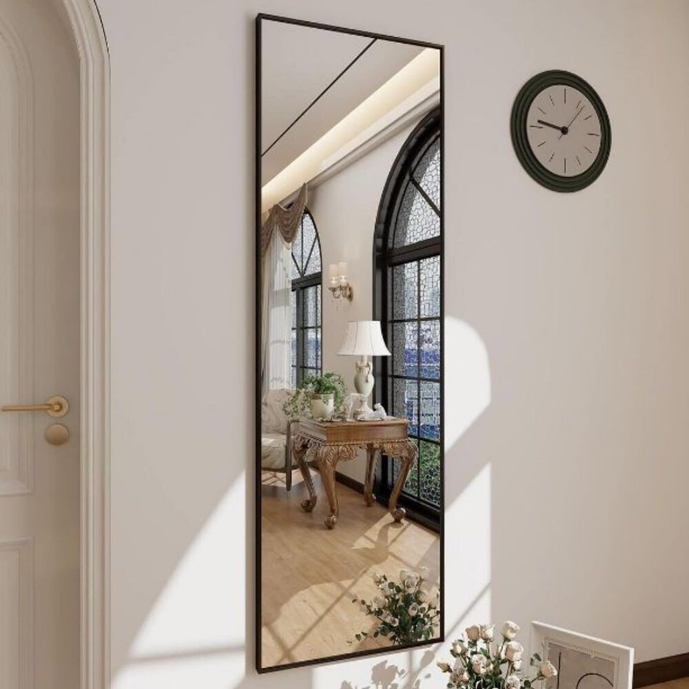 HOMLUX 14" x 48" Door Wall Mount Mirror in Black, , large