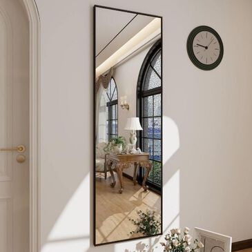 HOMLUX 14" x 48" Door Wall Mount Mirror in Black, , large
