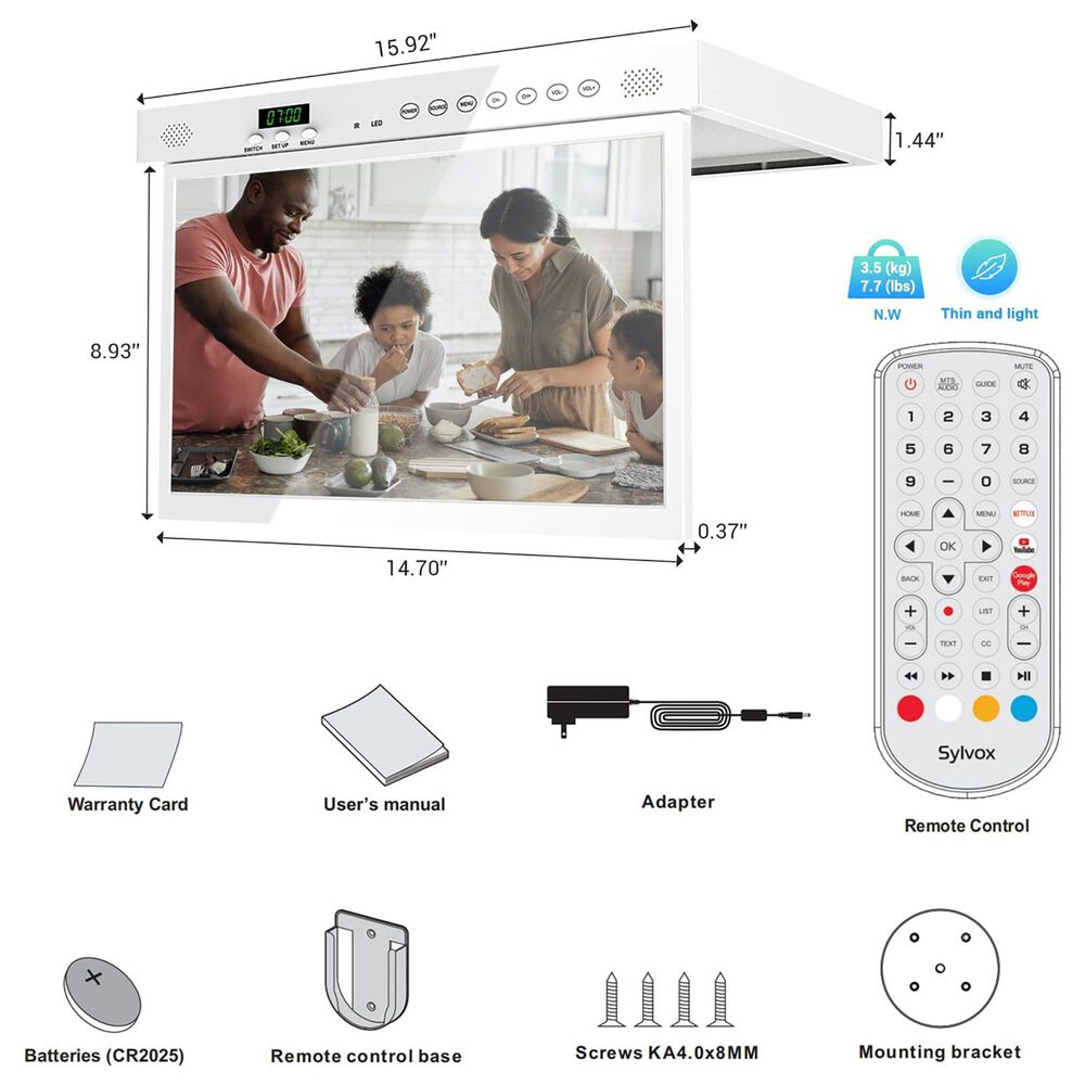 Sylvox 15.6" Smart Under TV for Kitchen in White Shop NFM