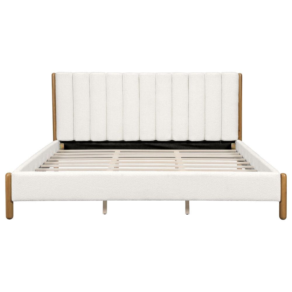 Hearth and Haven King Upholstered Platform Bed in White, , large