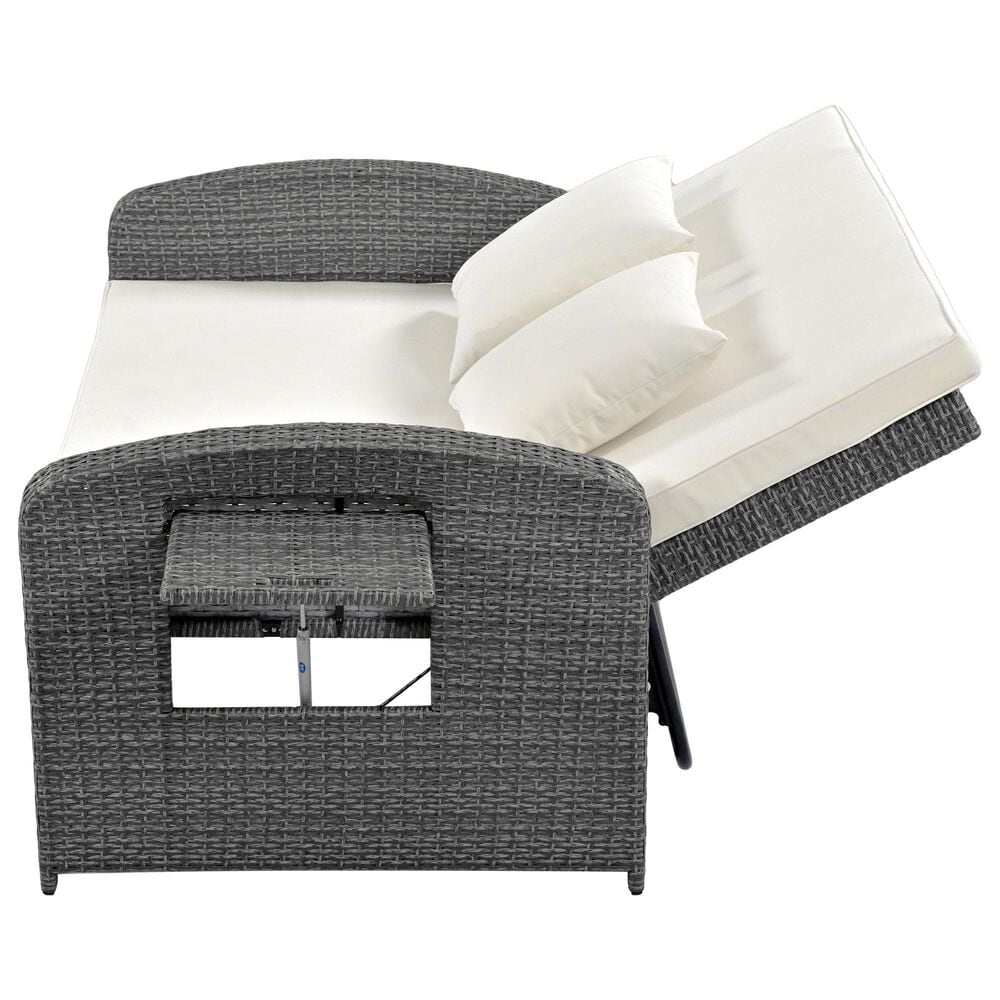 HOMLUX Wicker Rattan Double Chaise Lounge in White, , large