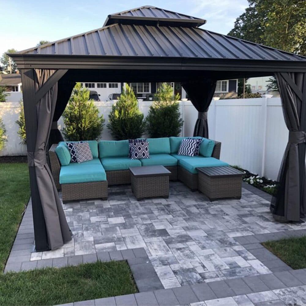 HOMLUX 12-ft x 10-ft Permanent Hardtop Gazebo Gray Gazebo with Hardtop Roof (Screen Included), , large