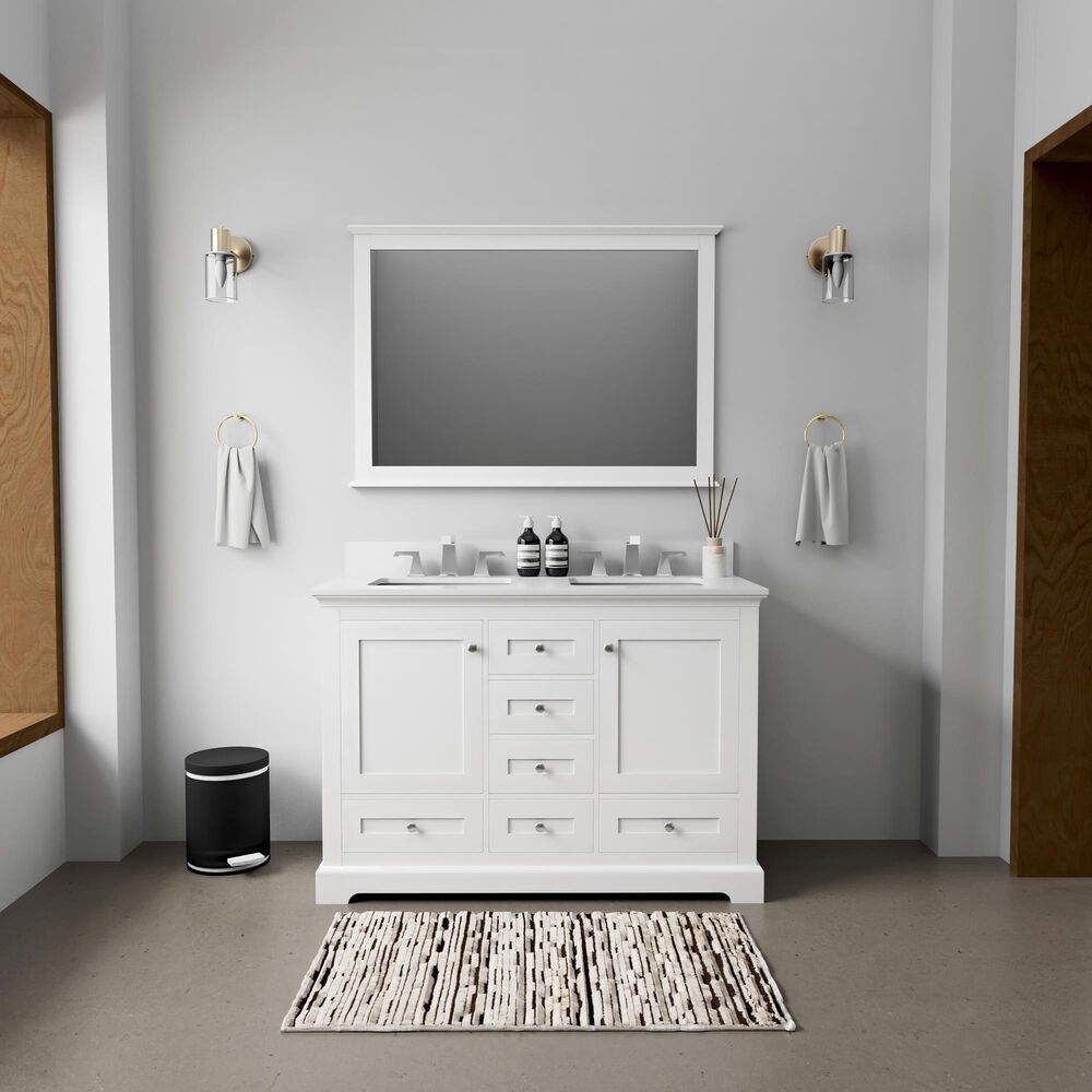 Lexora Home Dukes 48" Double Bathroom Vanity in White with 2 cm White Quartz Top and Rectangular Sinks, , large