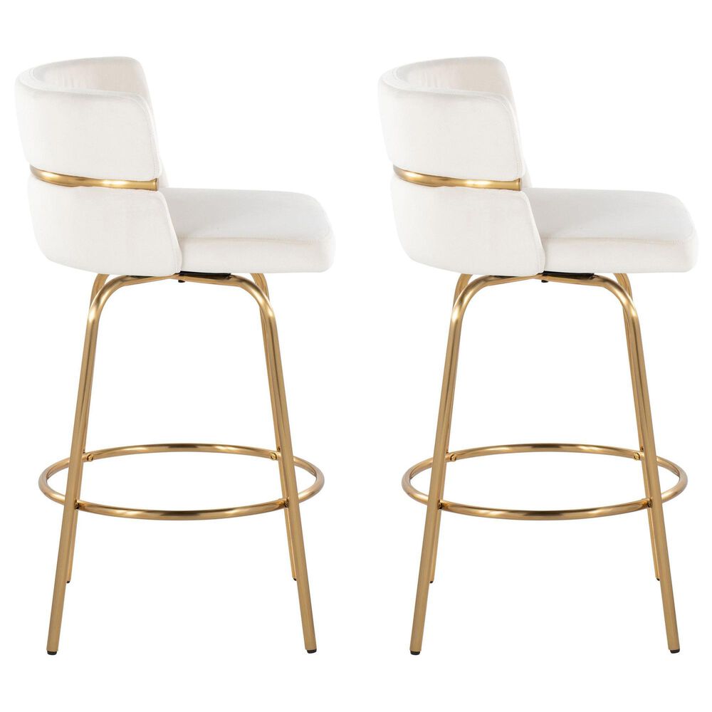 LumiSource Cinch 26" Swivel Counter Stool with Cream Upholstery in Gold (Set of 2), , large