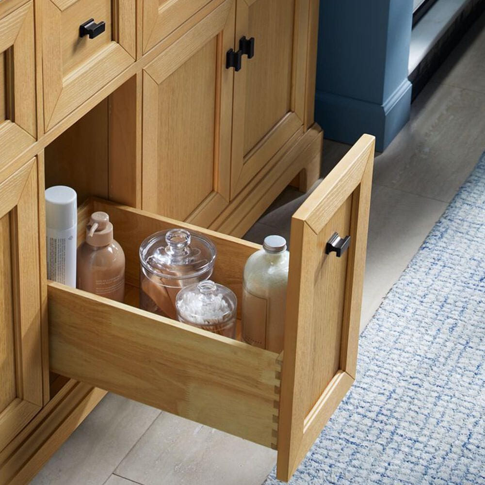 Kohler Charlemont 60&quot; Double Bathroom Vanity in Light Oak with 3 cm White Quartz Top and Rectangular Sinks, , large