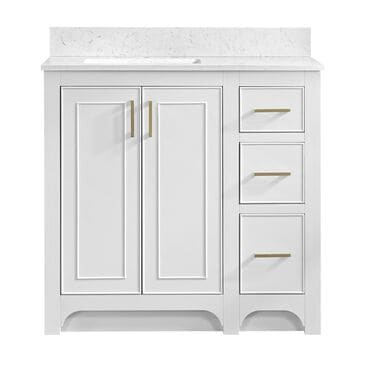37B Lucerne 36" Single Bathroom Vanity Cabinet in Bright White with Marble Top and Backsplash, , large