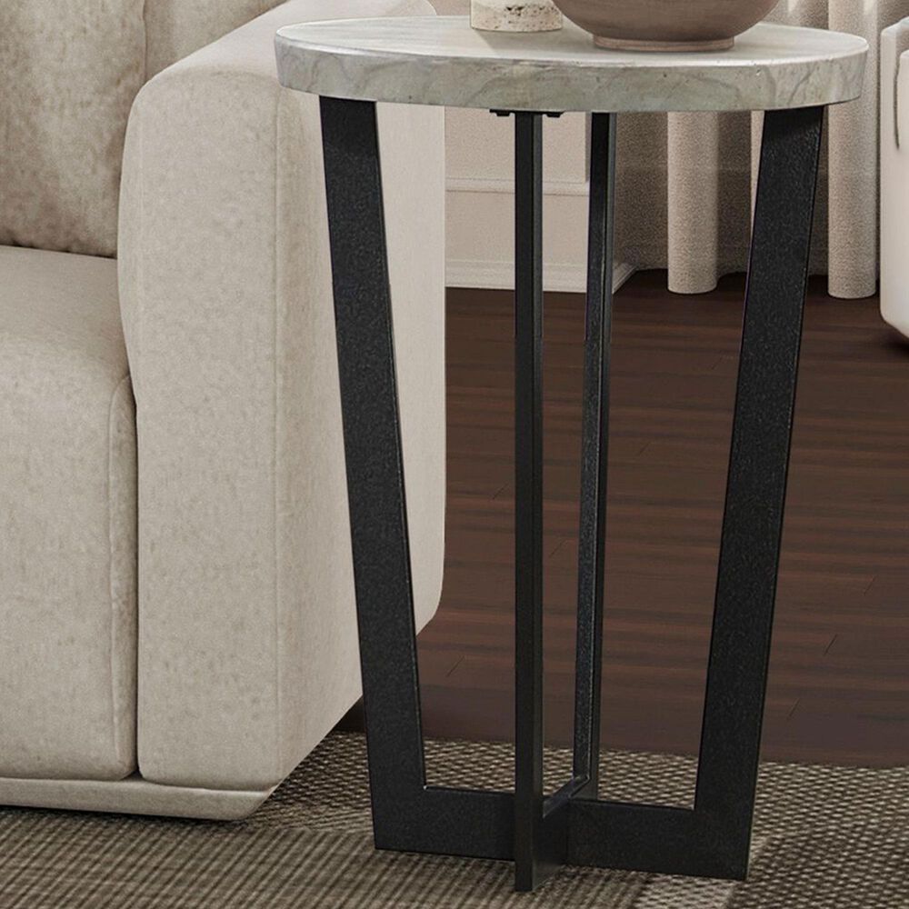 Belle Furnishings Pierce Chairside Table in Black Textured and White, , large