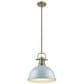 Golden Lighting Duncan 1-Light Pendant with Rod and Seafoam Shade in Aged Brass, , large