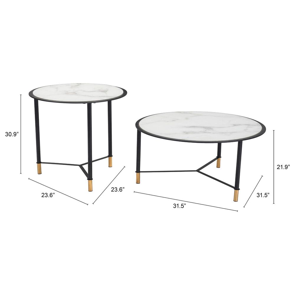 Zuo Modern Davis Coffee Table in Black, White, Black and Gold &#40;Set of 2&#41;, , large