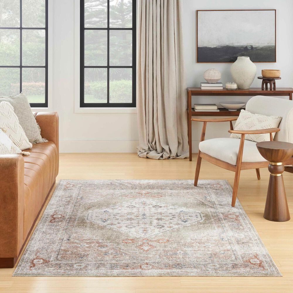 Nourison Astra Machine Washable 5&#39;3&quot; x 7&#39; Sage and Multicolor Area Rug, , large