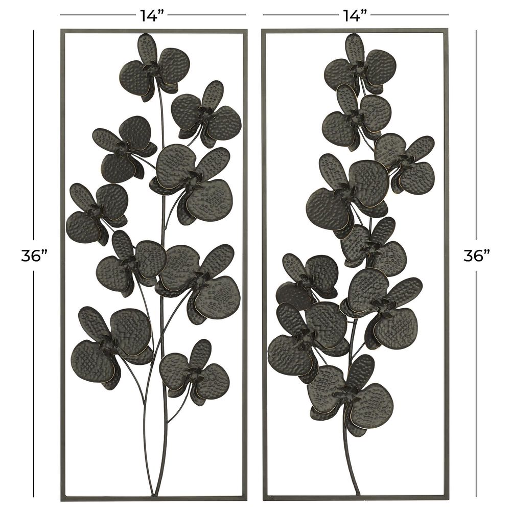 Maple and Jade 36&quot; x 14&quot; Contemporary Flowers Wall Decor in Black &#40;Set of 2&#41;, , large