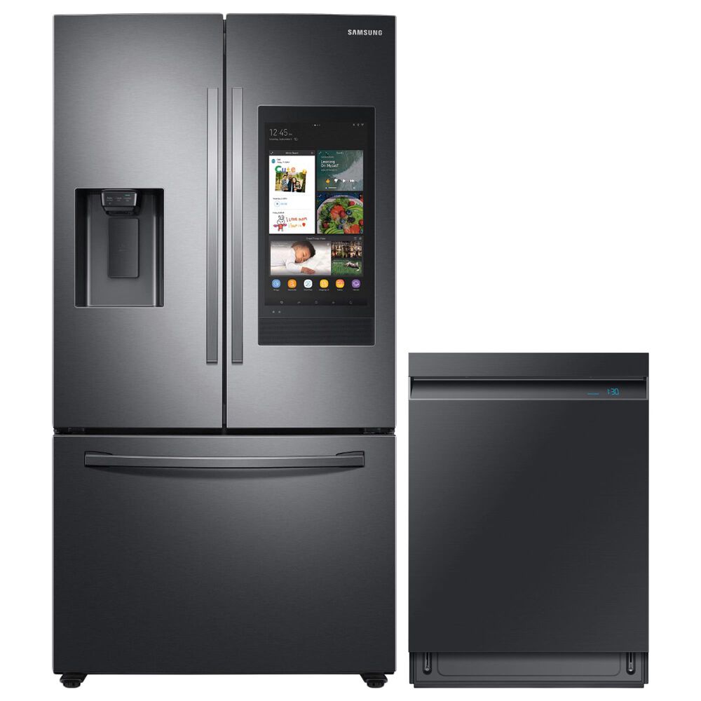 Samsung 2-Piece Kitchen Package with 26.5 Cu. Ft. French Door Refrigerator with Linear Wash Dishwasher in Black Stainless Steel, , large