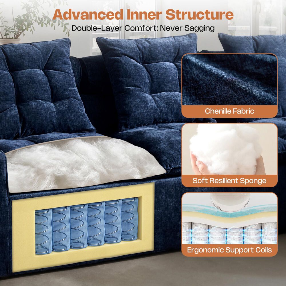 HOMLUX 2-Piece Right Facing Sectional with Chaise in Blue, , large