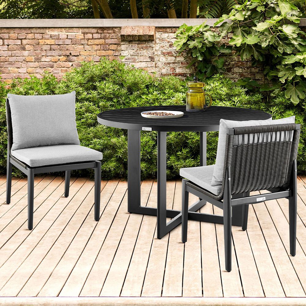 Blue River Cayman Outdoor Dining Side Chair with Dark Grey Cushion in Black (Set of 2), , large