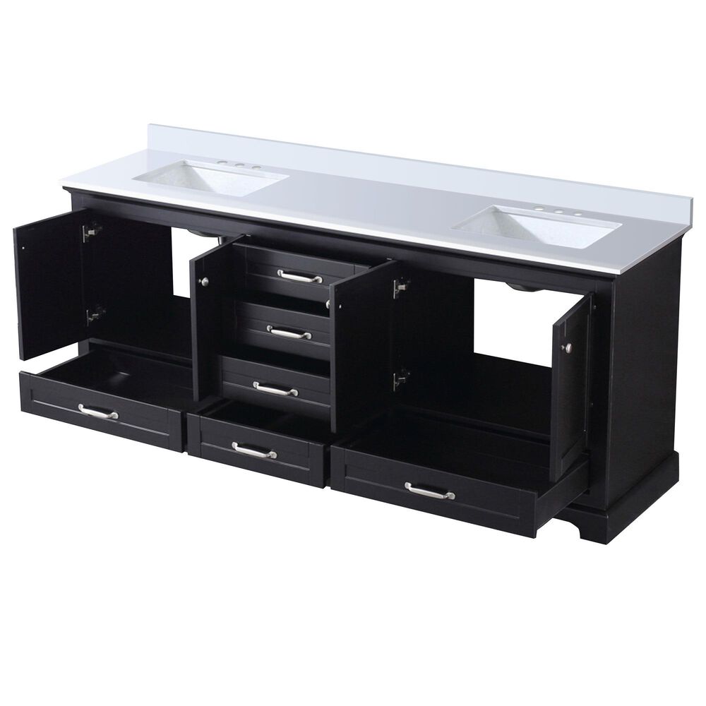 Lexora Home Dukes 80&quot; Double Bathroom Vanity in Espresso with 2 cm White Quartz Top and Rectangular Sinks, , large