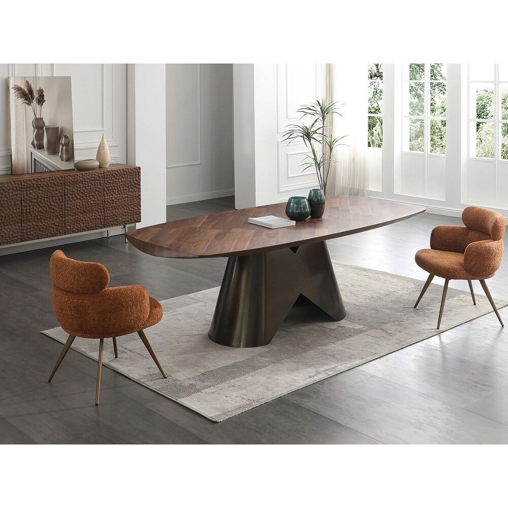 Casabianca Home Rocco Pedestal Dining Table with Bronze Base and Walnut Veneer Top, , large