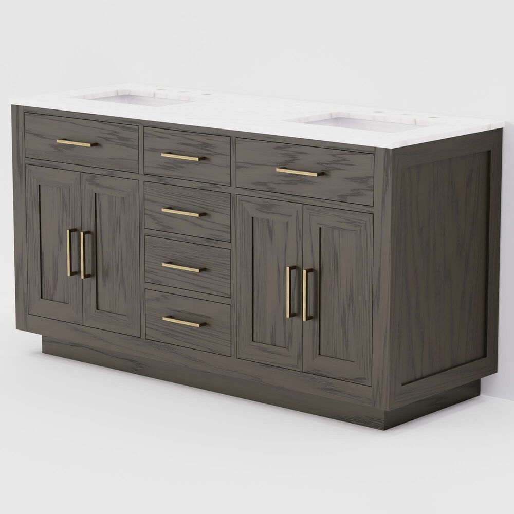 Lexora Home Abbey 60" Double Bathroom Vanity in Brown Oak with 2 cm White Carrara Marble Top and Rectangular Sinks, , large