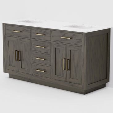 Lexora Home Abbey 60" Double Bathroom Vanity in Brown Oak with 2 cm White Carrara Marble Top and Rectangular Sinks, , large