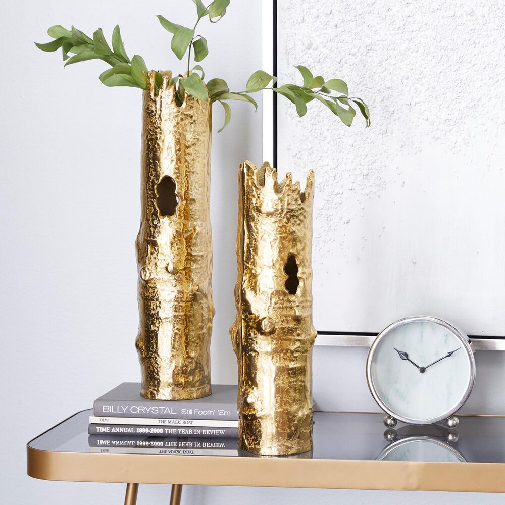 CosmoLiving by Cosmopolitan Bamboo-Shaped Vase in Gold &#40;Set of 2&#41;, , large