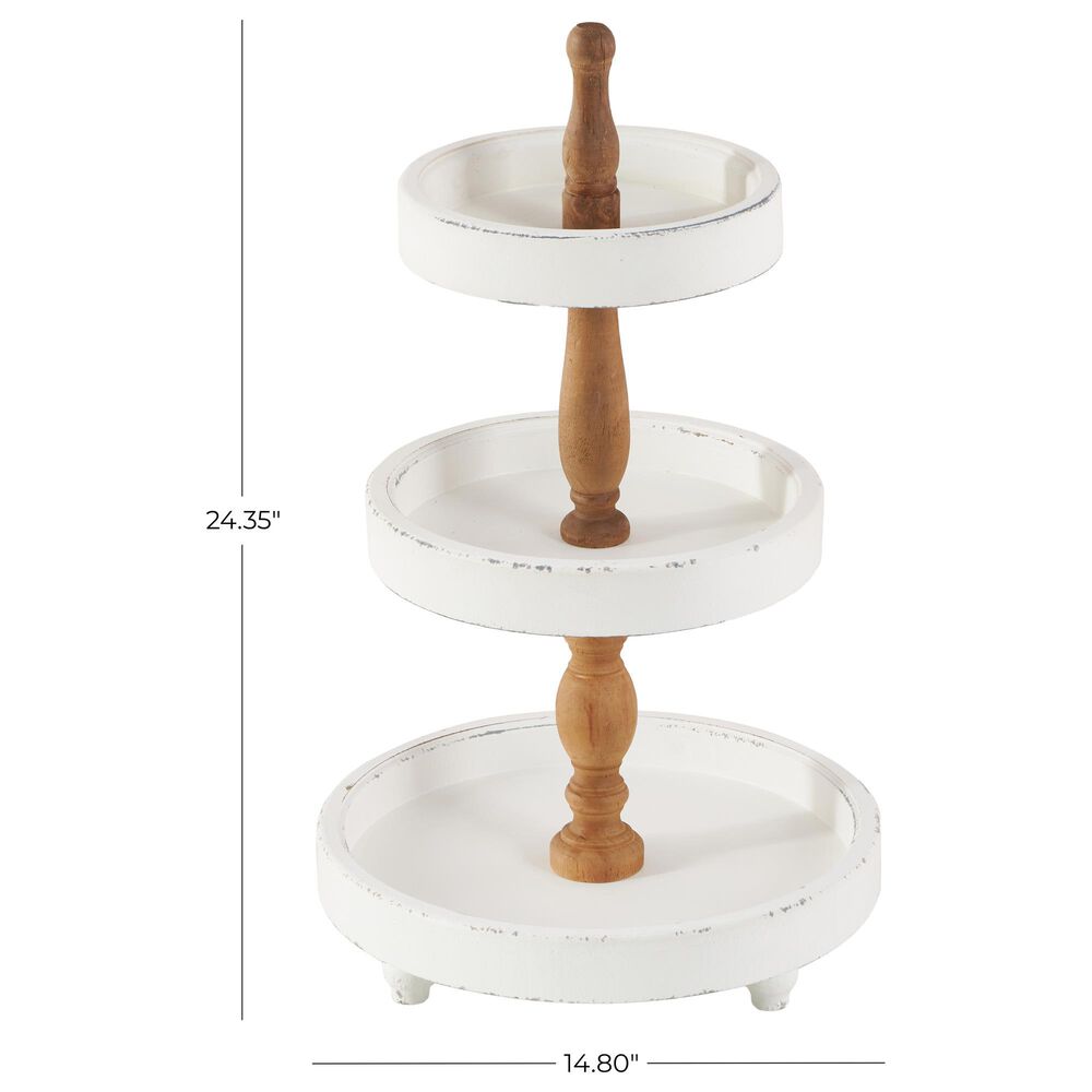 Maple and Jade 3-Level Tiered Server in Distressed White and Brown, , large
