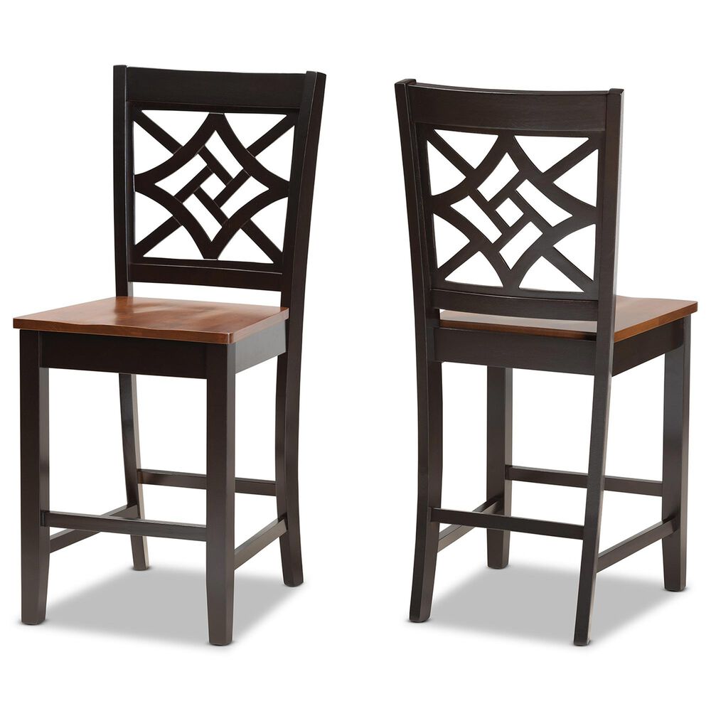 Baxton Studio Nicolette Counter Stool in Dark Brown and Walnut Brown (Set of 2), , large