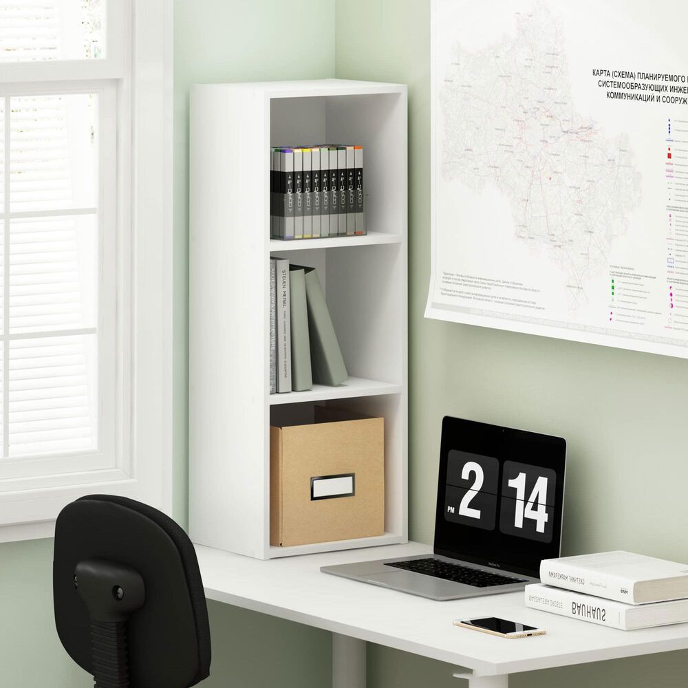 HOMLUX 3-Tier Open Shelf Bookcase in White, , large