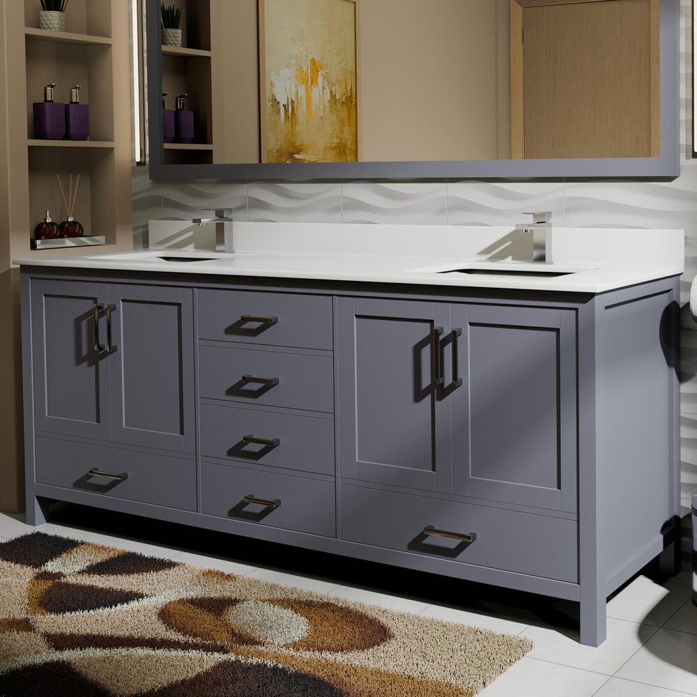 Lexora Home Jacques 72" Double Bathroom Vanity in Dark Grey with 2 cm White Cultured Marble Top and Rectangular Sinks, , large