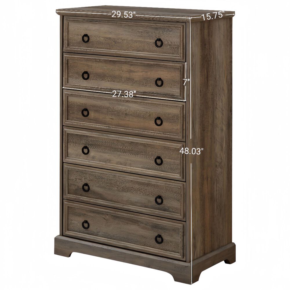 Hearth and Haven 6-Drawer Dresser in Gray Wash, , large