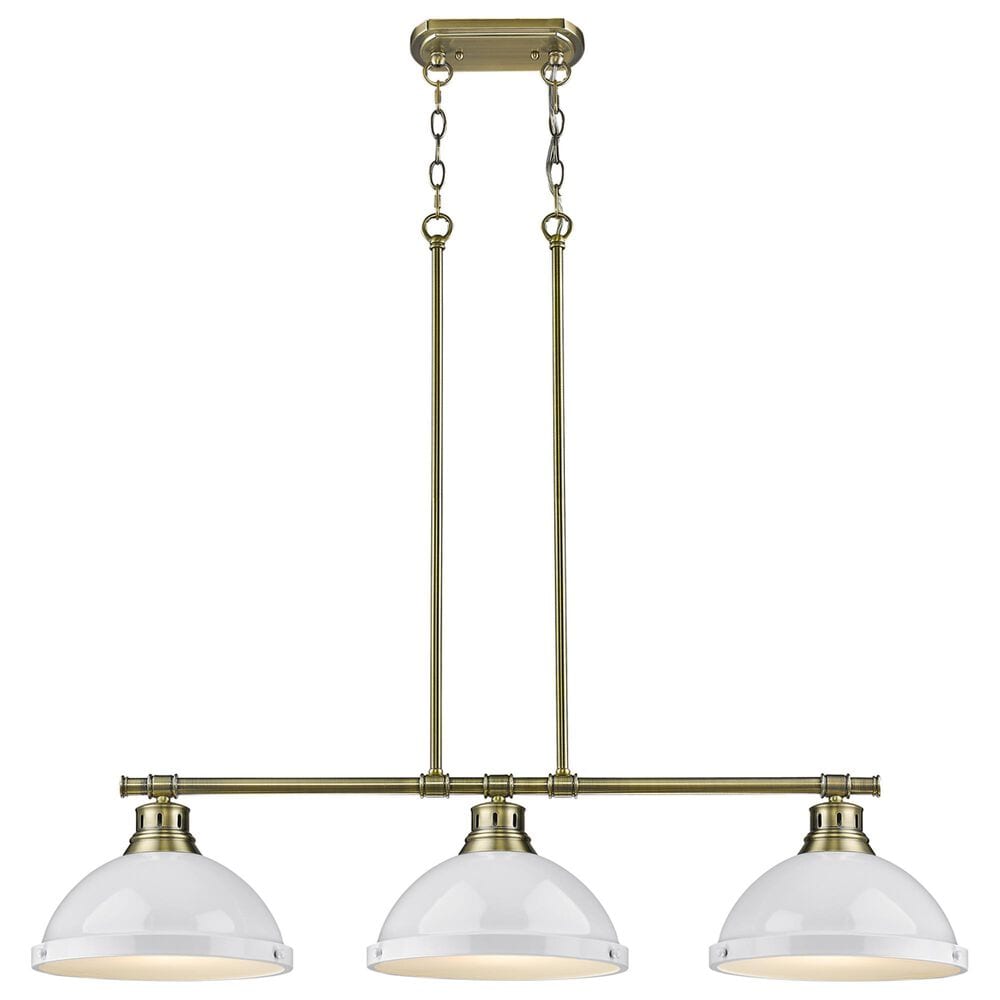 Golden Lighting Duncan 3-Light Pendant with White Shade in Aged Brass, , large