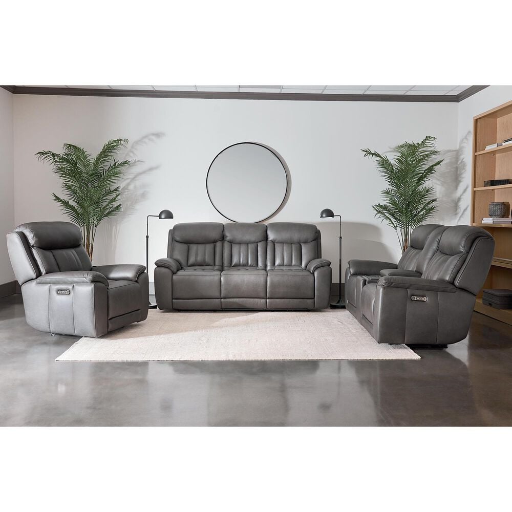 Bassett Benson Leather Power Reclining Sofa in Tuscan Gunmetal, , large