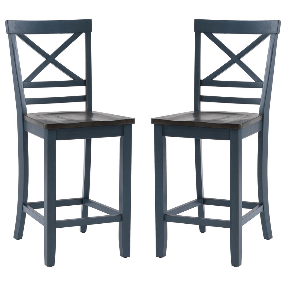 Linon Home Decor Aliza Counter Stool in Blue and Dark Grey (Set of 2), , large