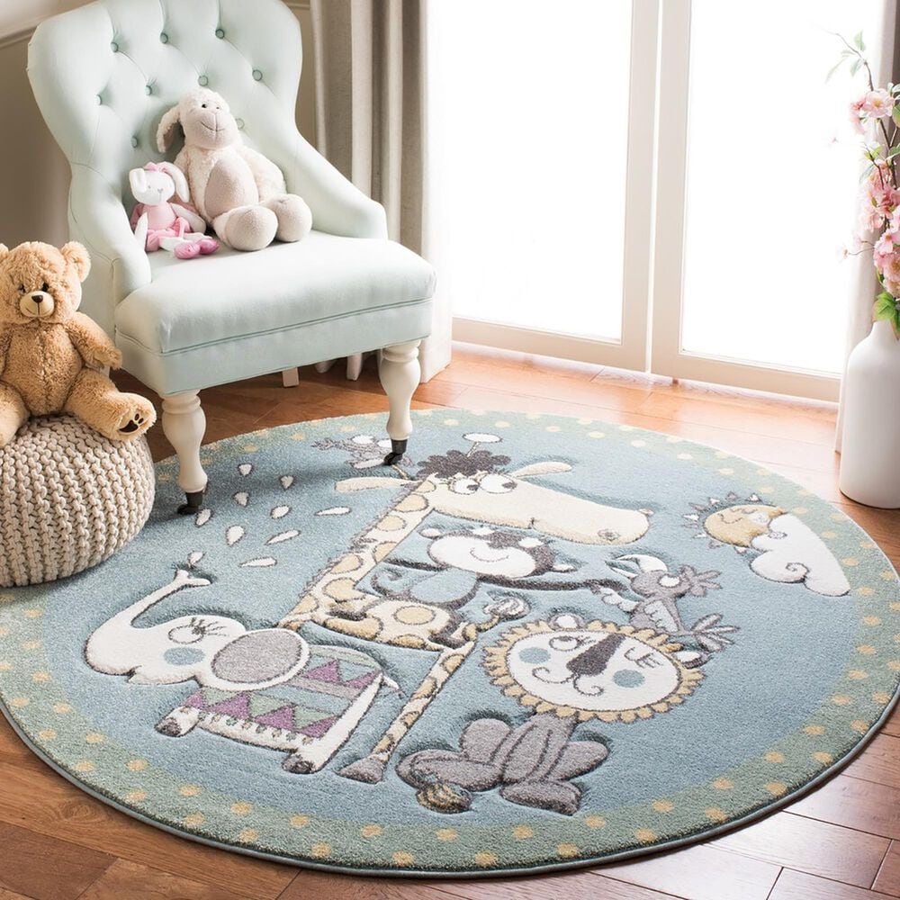 Safavieh Carousel CRK185 5&#39;3&quot; Round Ivory and Blue Kids  Area Rug, , large