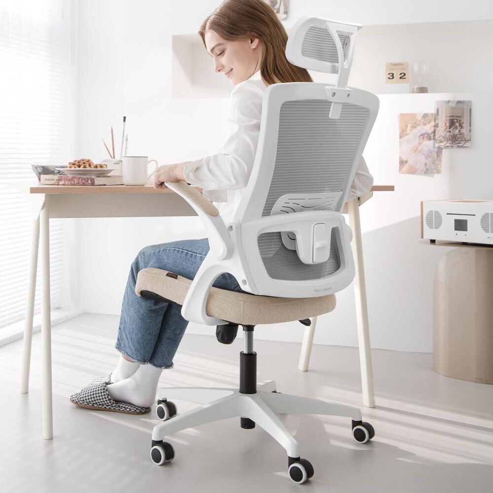 HOMLUX Swivel Ergonomic Office Chair with Headrest Lumbar Support in Beige, , large