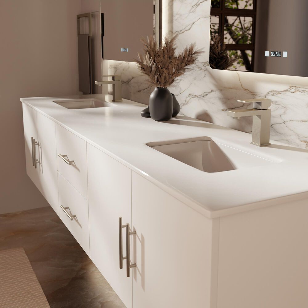Lexora Home Geneva 80" Double Bathroom Vanity in Glossy White with 2 cm White Cultured Marble Top and Rectangular Sinks, , large