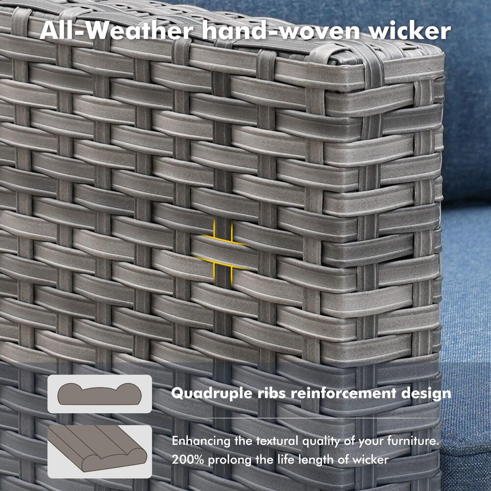 HOMLUX 7-Piece Patio Conversation Set with Rocking Chairs and Fire Pit Table in Denim Blue, , large