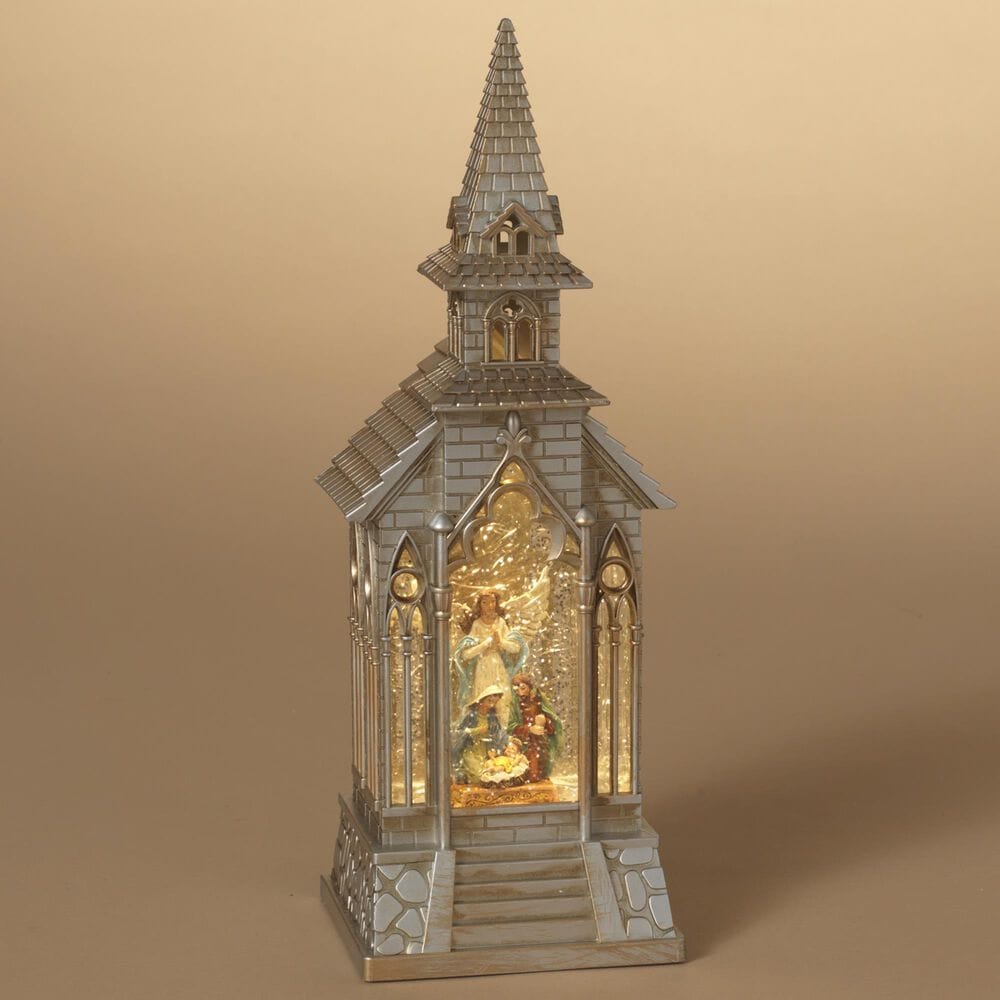 The Gerson Company 13.1" Lighted Spinning Water Globe Church with Nativity Scene in Multicolor, , large