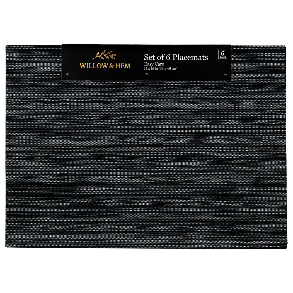 Willow & Hem Glimmer Woven Vinyl Placemat in Black and Silver (Set of 6), , large