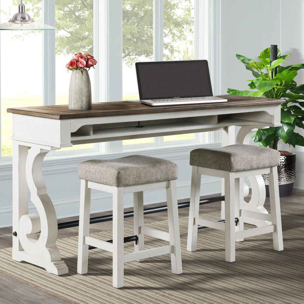 Hawthorne Furniture Drake Backless Stool with Gray Cushion in Rustic White, , large