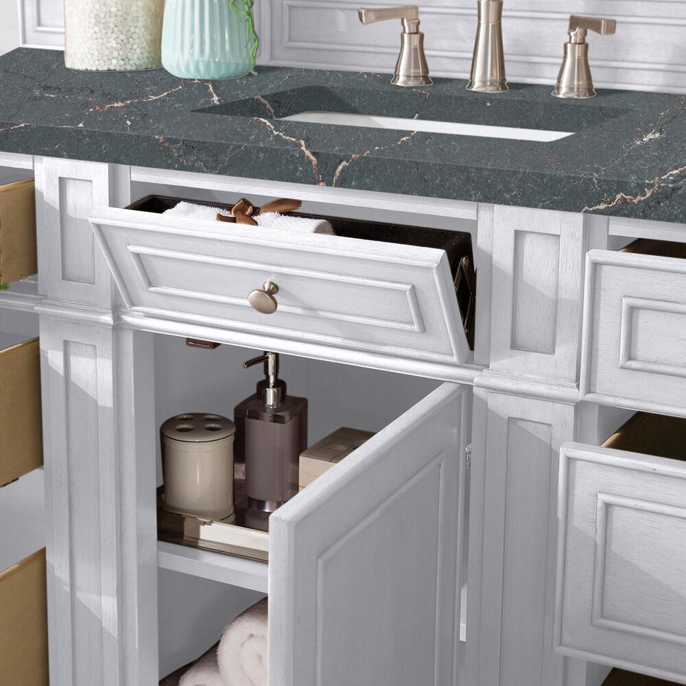 James Martin Vanities Bristol 60" Single Bathroom Vanity in Bright White with 3 cm Parisien Bleu Quartz Top and Rectangular Sink, , large