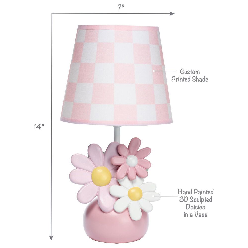 Lambs and Ivy Daisy Dreams Hand-Painted Floral Lamp with Shade and LED Bulb in Pink and White, , large