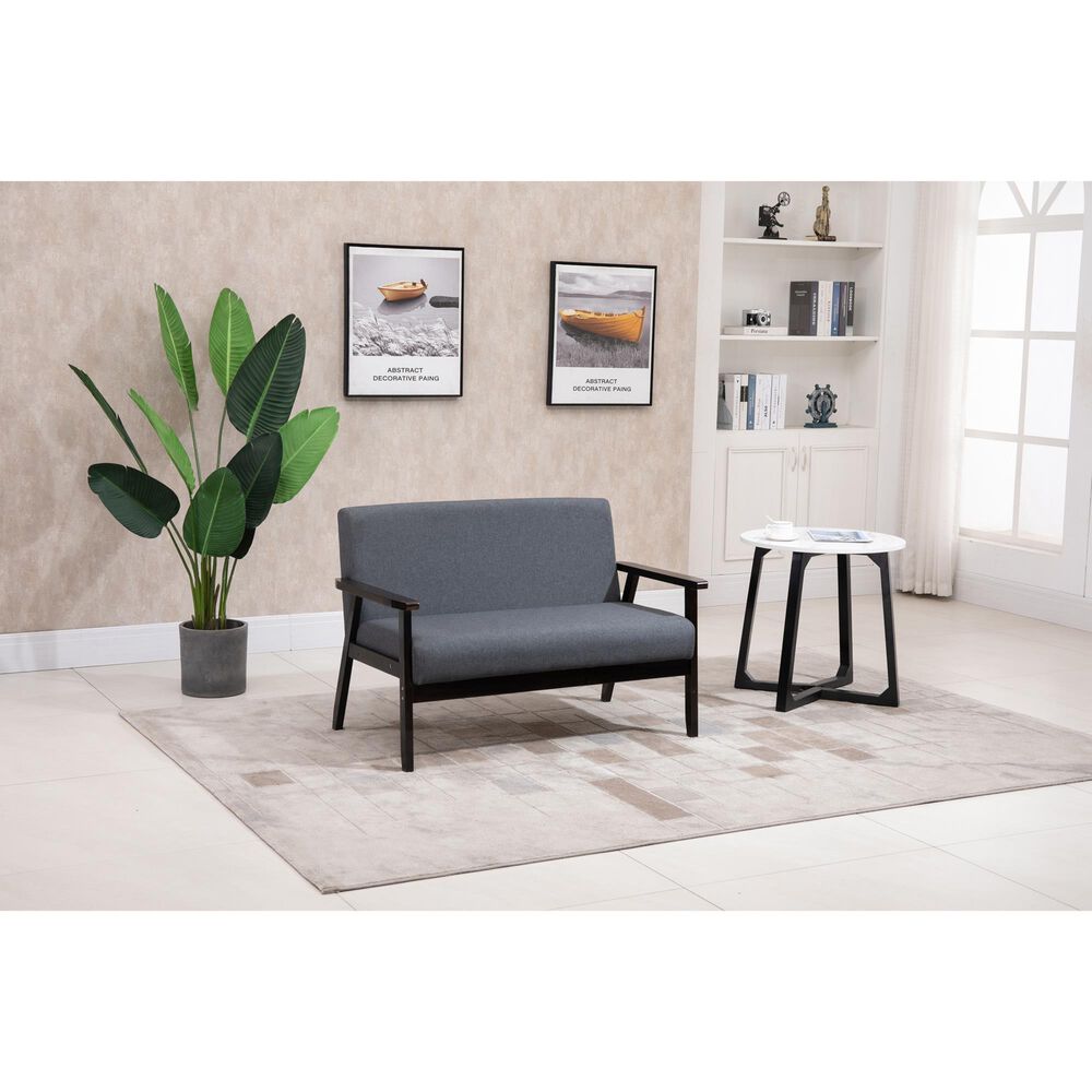 HOMLUX 45" Stationary Loveseat with Solid Wood Arms in Dark Dray, , large