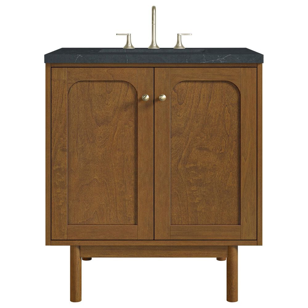 James Martin Laurent 30" Single Bathroom Vanity in Honey Oak with 3 cm Charcoal Soapstone Silestone Top and Rectangular Sink, , large