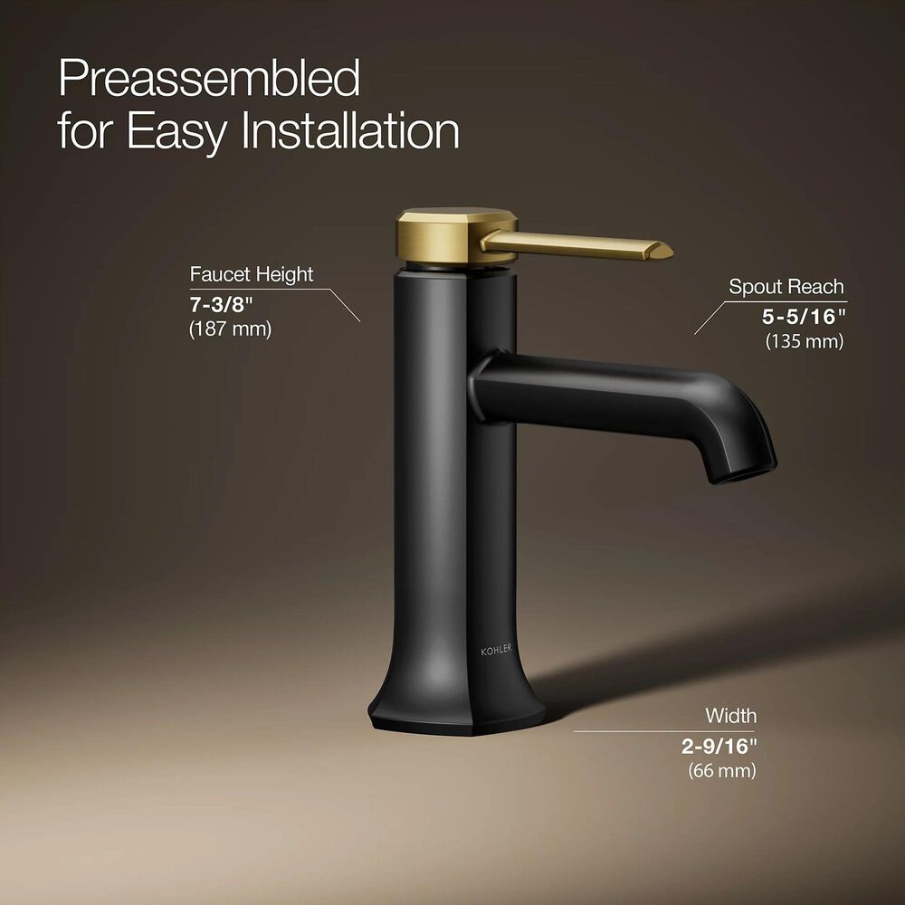 Kohler Occasion Single-Handle Bathroom Sink Faucet in Matte Black and Brushed Moderne Brass, , large