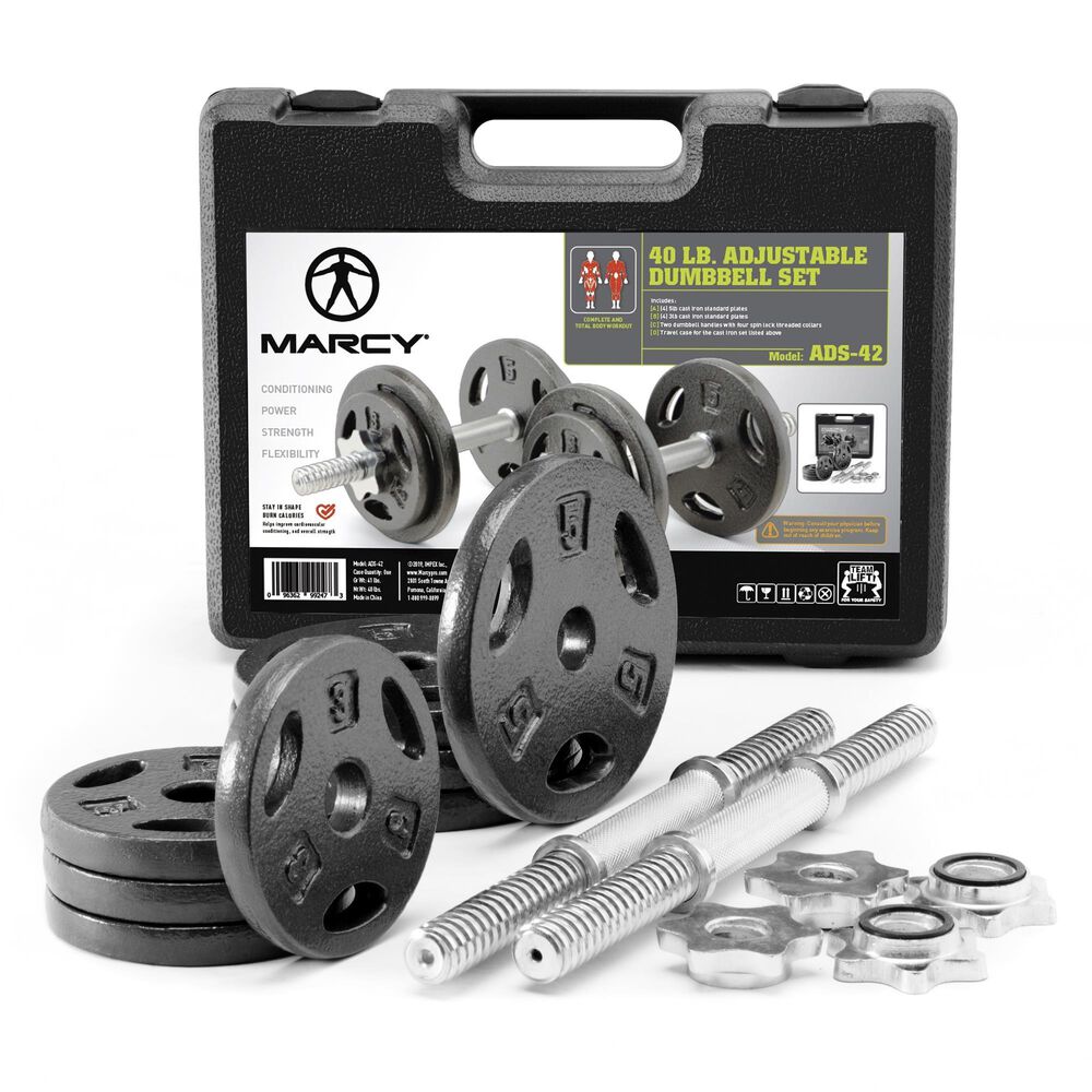 Impex, Inc Case Iron Dumbbell Set with Case: (4) 5lb plates, (4) 3lb plates, (2) 14" handles, (4) Spin Lock Collars, , large