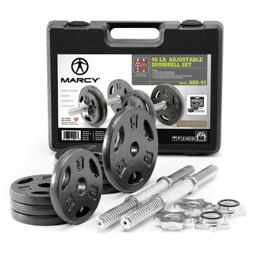 Impex, Inc Case Iron Dumbbell Set with Case: (4) 5lb plates, (4) 3lb plates, (2) 14" handles, (4) Spin Lock Collars, , large