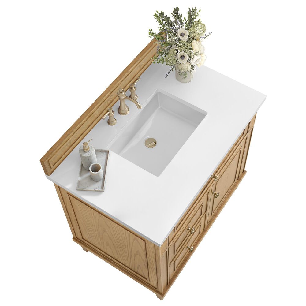 James Martin Vanities Lorelai 36" Single Vanity in Light Natural Oak with 3 cm White Zeus Quartz Top, , large